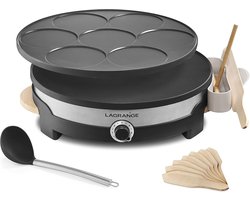 SnelShoppen - Pancake pan 35 cm, 1500 W, licht hout, met verstelbare thermostaat, ideaal voor feest, camping, keuken, met accessoires