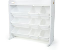 SnelShoppen - Plank voor Kinderkamer met 9 Opbergbakken - Wit, Stevige Opbergplank voor Speelgoed en Kinderaccessoires - Ideaal voor Organisatie en Ru