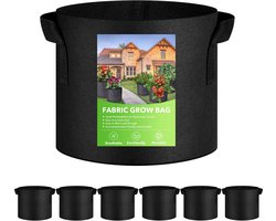 SnelShoppen - Plantzakken 6 Stuks, 60 Liter, Ademend Non-Woven Stof, Voor Tomaten, Aardbeien, Paprika's, Wortels, Zwart, Tuin en Balkon