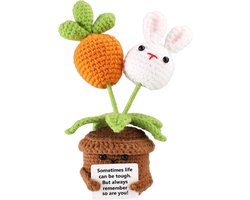 SnelShoppen - Positieve Carrot Rabbit Plantenpot met Haak, Emotionele Ondersteuning, Handgemaakt Wol, Decoratie voor Huis en Kantoor, Perfecte Gift vo