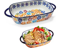 SnelShoppen - Rechthoekige Keramische Bakvorm met Handvatten, Lasagnevorm, Porselein voor Lasagne, Tiramisu, Ovenschaal, Multifunctioneel, Keuken, Fee