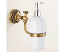 SnelShoppen - Retro glazen zeepdispenser met koperen houder, bronzen coating, wandmontage, duurzame badkameraccessoires voor keuken en badkamer