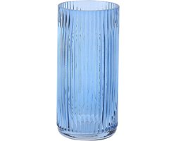 SnelShoppen - Ribbelglasvaas Blauw, Moderne Glasvaas voor Bloemboeket, 20CM Elegant en Stijlvol voor Woonkamer, Eettafel, Mantel, Koffietafel, Tuin