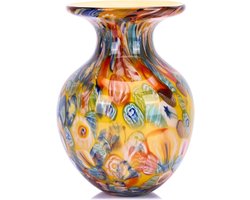 SnelShoppen - Ronde Gele Glazen Vaas voor Huisdecoratie, Handgeblazen Bloemenvaas, Boho Gekleurde Kunstglas Vazen voor Moderne Eettafel, Leuke Centerp