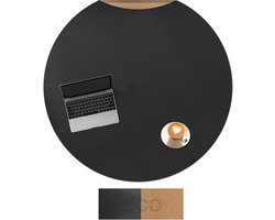 SnelShoppen - Ronde Tafelkleed van Leer en Kurk, 106.5 cm, Snijbaar in Maat, Geschikt voor Eettafel, Salontafel, Woonkamertafel, Zwart