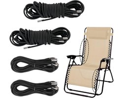 SnelShoppen - Rubber Rope voor Zonnebed 4 Stuks, 2x2.2m + 2x1.4m, Elastisch Koord met Elastische Band, Zwart voor Ligstoel en Zero Gravity Stoel, Verv