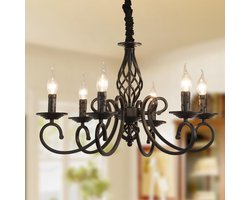SnelShoppen - Rustieke Kroonluchter Franse Landstijl Vintage Hanglamp Metaal Antiek Zwart 6 Lichten voor Feesten, Keuken en Woonkamer