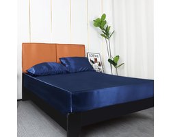 SnelShoppen - Satijnen Fitted Sheet - Luxe Zijden Polyester Beddegoed - Zacht Fitted Hoeslaken met Diepe Hoeken - Matras Cover Navy 140x200x36cm - Per