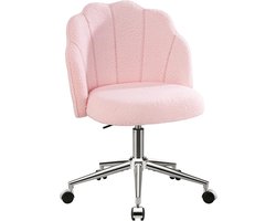 SnelShoppen - Schminktisch Stoel met Rollen, Draaistoel voor Meisjes, Ergonomische Schelpstoel, Hoogteverstelbaar, Roze voor Slaapkamer en Thuiswerkpl