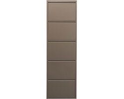 SnelShoppen - Schoenenkast Taupe Caruso, Smal en Ruimtebesparend, Metalen Schoenenrek voor 10 Paar Schoenen, 5 Kleppen, Ideaal voor Entree, 170 x 50 x