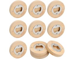 SnelShoppen - Set van 10 Ronde Houten Bierflesopeners - Magnetisch, RVS, 6.5 cm - Perfect voor Feest, Camping, Tuin en Keuken