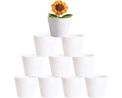 SnelShoppen - Set van 10 Witte Bloempotten, Kleine Anti-Ceramic Succulent Potjes, Mini Schokbestendige Plastic Plantenpotten voor Binnen en Buiten, Ca