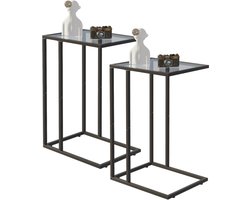 SnelShoppen - Set van 2 C-vormige Side Tables, Moderne Glazen Salontafel, Klein Meubel voor Bank, Laptop Tafel, Zwart, Geschikt voor Woonkamer en Slaa
