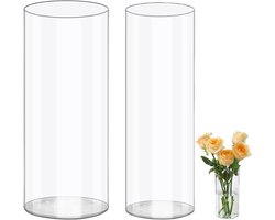SnelShoppen - Set van 2 Cilindervazen van Acryl, Transparant, Duurzaam en Onbreekbaar, Vaas voor Bloemstukken, Tafeldecoratie, Bruiloftsmiddelstukken,
