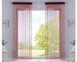 SnelShoppen - Set van 2 Draadgordijnen 250x140 cm Rood Lurex met Trekkoord en Ingenaaide Plooiband - Geschikt voor Gordijnroedes en Gordijnrails, Ruim