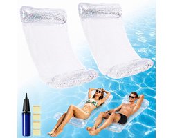 SnelShoppen - Set van 2 Opblaasbare Zwembadmatten 4-in-1 voor Volwassenen, Hangmat, Ligstoel, Stoel, Zadel, 110 x 68 cm, Inclusief Pomp en Patches, Gl