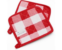 SnelShoppen - Set van 2 praktische ovenwanten, ecologische pannenlappen van 100% katoen, warmtebestendig en veelzijdig, 20 x 20 cm, rood en wit, perfe