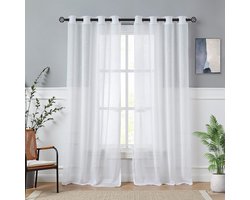 SnelShoppen - Set van 2 Transparante Gordijnen Voile, Witte Gordijnen voor Woonkamer Modern met Ringen, Lichtdoorlatende Ademende Gordijnen voor Woonk