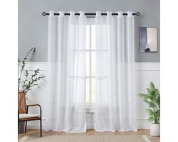 SnelShoppen - Set van 2 Transparante Gordijnen Voile, Witte Gordijnen voor Woonkamer Modern met Ringen, Lichtdoorlatende Ademende Gordijnen voor Woonk