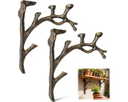 SnelShoppen - Set van 2 Vintage Takvormige Messing Plankdragers, Stevige Wandmontage Beugels voor Boekenkasten en Planken, Decoratieve Zwevende Rekken