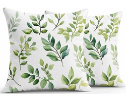 SnelShoppen - Set van 2 Waterdichte Tuinkussenhoezen 45 x 45 cm, Moderne Decoratieve Kussens met Groene Bladeren, Dubbelzijdige Print, Geschikt voor S