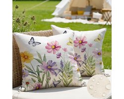 SnelShoppen - Set van 2 Weerbestendige Outdoor Kussens 50x50 cm - Dubbelzijdig Bloemenpatroon in Moderne Roze Kleuren - Perfect voor Tuin, Bank, Woonk