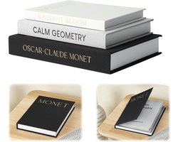 SnelShoppen - Set van 3 Decoratieve Kunstboeken voor Thuis - Linnen Vintage Opbergdozen in Donkergrijs, Lichtgrijs en Gebroken Wit - Moderne Esthetisc