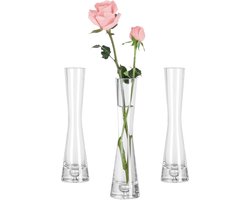 SnelShoppen - Set van 3 Glas Vazen voor Bloemen 20cm Hoog - Duidelijke Kristallen Bud Vazen voor Tafel Presentatie - Moderne Dunne Vazen voor Woonkame