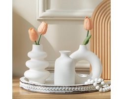 SnelShoppen - Set van 3 Keramische Vazen - Moderne Decoratie - Matte Vazen voor Tafel, Boekenkast en Schouw - Rustieke Woonaccessoires - 3-delige Set
