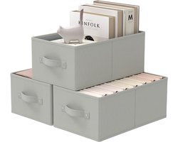 SnelShoppen - Set van 3 Opbergdozen met Handvatten - Duurzame Opbergmanden voor Kast - Fleece, 33 x 23 x 14 cm, Grijs - Perfect voor Woonkamer, Kinder