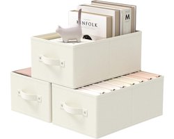 SnelShoppen - Set van 3 Opbergdozen voor Kast, Opbergmanden met 2 Handvatten, Fleece, 33 x 23 x 14 cm, Beige, Ruimtebesparende Opberg Cubes voor Plank