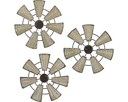 SnelShoppen - Set van 3 Wandsculpturen, Windmolen Wanddecoratie, 3D-Metalen Afbeeldingen, Rustieke Wandversiering van Metaal voor Huis, Woonkamer, Sla