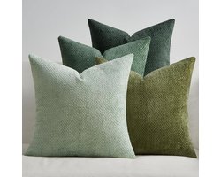 SnelShoppen - Set van 4 Chenille Kussenslopen 40 x 40 cm Groen, Decoratieve Kussenhoezen voor Bank, Woonkamer, Slaapkamer, Balkon, Kinderen, Rotan Wee
