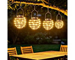 SnelShoppen - Set van 4 Spiraalvormige Zonne-Lantaarns voor Buiten - Duurzame LED Hanglampen - Warm Wit - Perfect voor Tuin, Feest en Camping