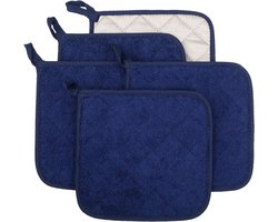 SnelShoppen - Set van 5 Hittebestendige Keuken Potholders - 100% Katoen - Donkerblauw - Ideaal voor Koken en Bakken - 18x18 cm - Duurzaam en Veilig