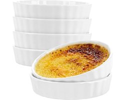 SnelShoppen - Set van 6 Crème Brûlée Schalen, 12.7x2.5cm Keramische Bakvormen voor Soufflé, Quiche, Muffins, Witte Cake Mallen, 240ml - Geschikt voor