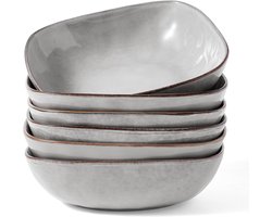 SnelShoppen - Set van 6 Diepe Pastaborden 15.2 cm - Grijze Servies voor Pasta, Soep, Salade en Dessert - Stapelbaar, Vaatwasser en Magnetron Bestendig
