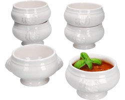 SnelShoppen - Set van 6 Kleine LEO Leeuwenkop Soepkommen 250 ml - Witte Aardewerken Soepterrines voor 6 Personen - Perfect voor Bruiloften, Pea of Lin