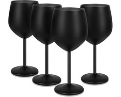 SnelShoppen - Shatterproof Wijn Glazen Set van 4, 18oz 550ml Rvs Wijn Glazen voor Rode Wijn, Cocktails, Champagne, Camping, Matte Zwart, Duurzaam en E