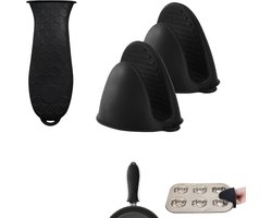 SnelShoppen - Siliconen Ovenhandschoenen en Hot Grip Houder Set, 3 Stuks, Hittebestendig, Flexibel, Zwart, Voor Koken en Grillen, Gietijzeren Pannen