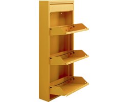 SnelShoppen - Smalle schoenenkast Caruso 3+1, ruimtebesparend geel, staal, met sleutelvak, voor 6 paar schoenen, 119 x 50 x 15 cm, halmeubel
