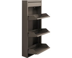 SnelShoppen - Smalle schoenenkast Caruso 3+1 taupe, ruimtebesparend, met sleutelvak, staal, voor 6 paar schoenen, 119 x 50 x 15 cm, ideaal voor hal en