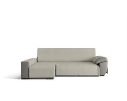 SnelShoppen - Sofahoes voor chaise longue, 290 cm, tot 320 cm breed, beige, katoen/polyester, comfortabele beschermhoes voor banken en stoelen