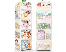 SnelShoppen - Speelgoedopslag Teddy, 42 x 42 x 162 cm, 5-Tiers & 8 Zijzakken, Ideaal voor Kinderen, Speelgoeddoos voor Thuis en Kinderkamer
