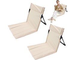 SnelShoppen - Strandstoel Plegbaar Licht 2 Stuks Met Verstelbare Rugleuning, Aluminium & Stof, 39.5x38x41cm, Beige - Ideaal Voor Strand, Picknick, Cam