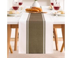 SnelShoppen - Table Runner Bruin Gestreept 140 x 40 cm - Moderne Tafeldecoratie van Katoen Linnen - Wasbaar, Geschikt voor Eettafel, Koffietafel, Land