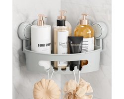 SnelShoppen - TAILI Hoekdoucheplank - Suction Cup Badkamer Caddy - Drillevrije Triangle Shelf voor Shampoo en Conditioner - Grijze Plastic Badkamerops