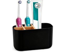 SnelShoppen - Tandenborstelhouder Badkamer Organizer met 5 Vakken voor Elektrische Tandenborstel en Tandpasta - Hygienische Wastafel Organizer - Bambo