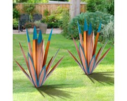 SnelShoppen - Tequila Rustieke Beeldhouwwerk 2-Pack DIY Handgeverfde Metalen Agave Planten, Tuin Decoratie, Buiten Beeldjes voor Tuin en Binnenhuis, K