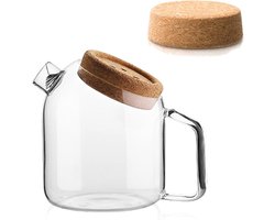 SnelShoppen - Transparante glazen theepot 700 ml met roestvrijstalen filter - Hittebestendig borosilicaatglas met kurken stop - Ideale theepot voor bl
